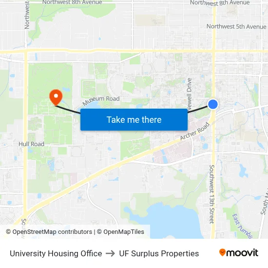 University Housing Office to UF Surplus Properties map