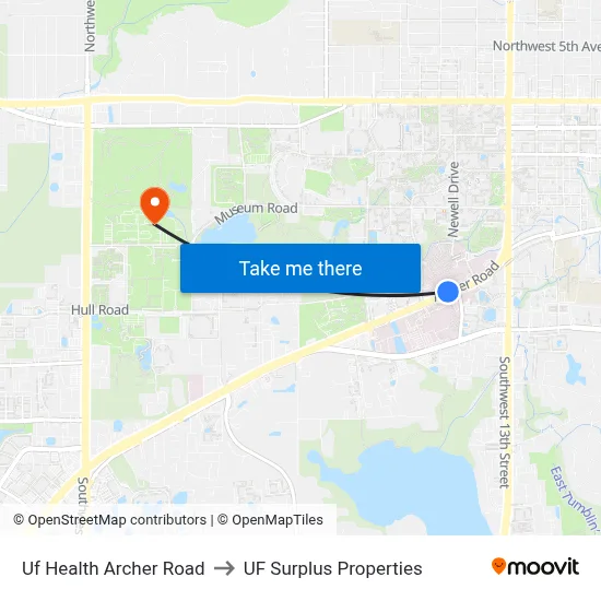 Uf Health Archer Road to UF Surplus Properties map