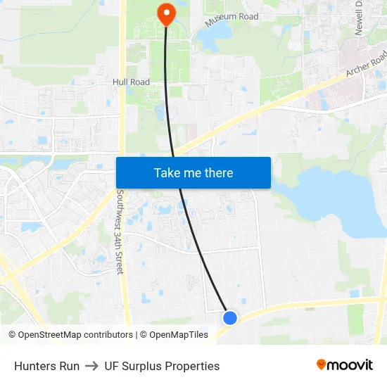 Hunters Run to UF Surplus Properties map
