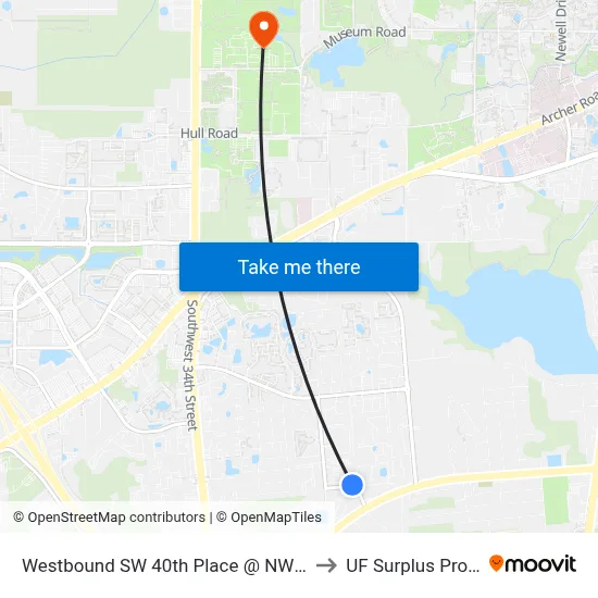 Westbound SW 40th Place @ NW 26th Terrace to UF Surplus Properties map