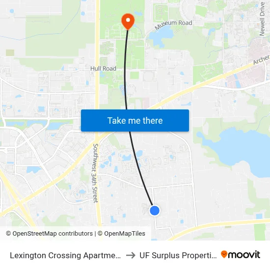 Lexington Crossing Apartments to UF Surplus Properties map