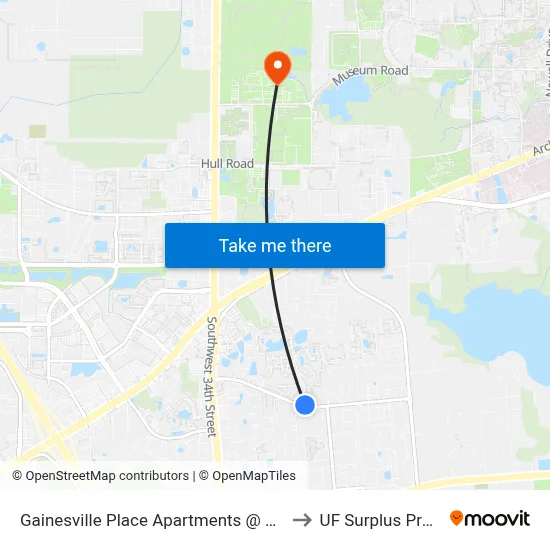 Gainesville Place Apartments @ SW 35th Place to UF Surplus Properties map