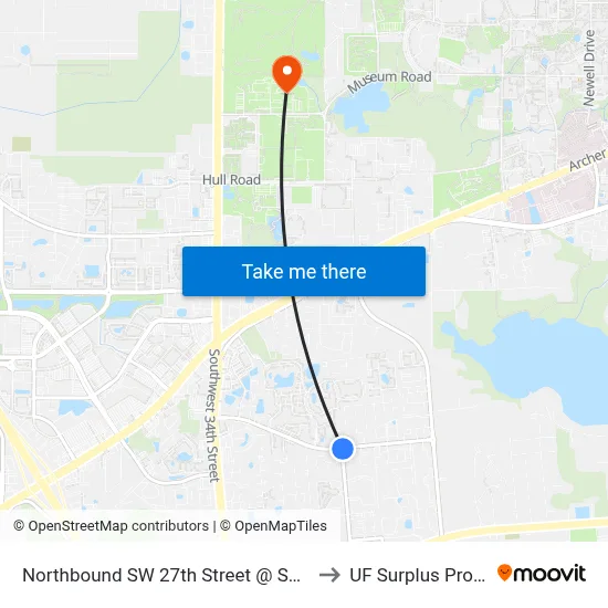 Northbound SW 27th Street @ SW 35th Place to UF Surplus Properties map