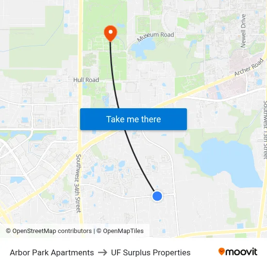 Arbor Park Apartments to UF Surplus Properties map