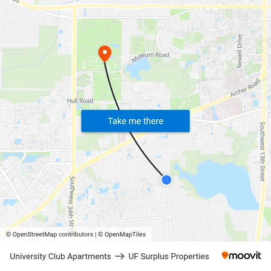 University Club Apartments to UF Surplus Properties map