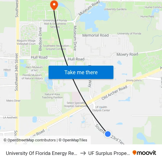 University Of Florida Energy Research to UF Surplus Properties map