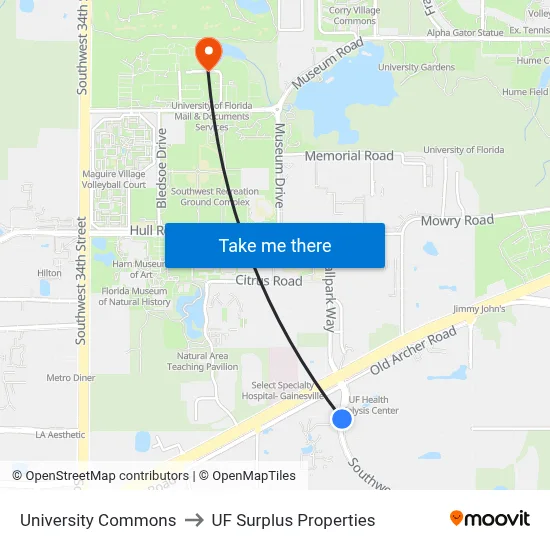 University Commons to UF Surplus Properties map
