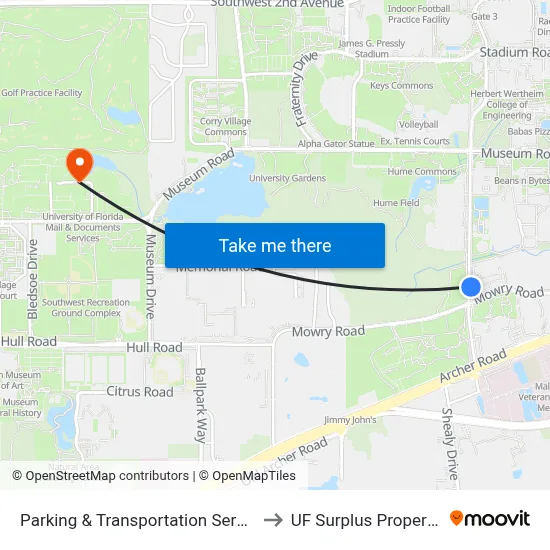 Parking & Transportation Services to UF Surplus Properties map