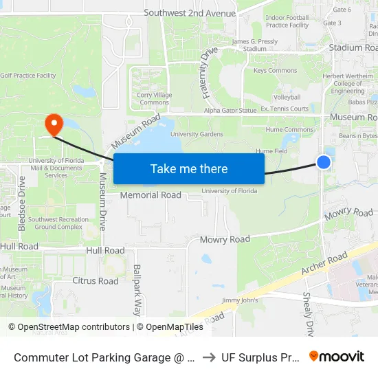 Commuter Lot Parking Garage @ Gale Lemerand to UF Surplus Properties map