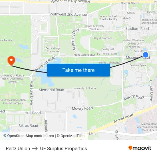 Reitz Union to UF Surplus Properties map