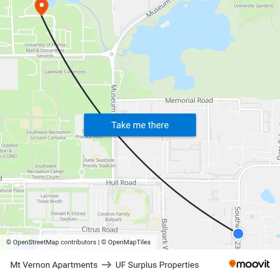 Mt Vernon Apartments to UF Surplus Properties map
