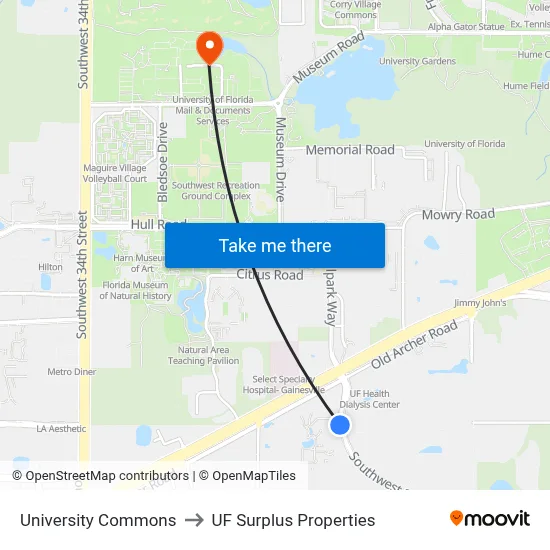 University Commons to UF Surplus Properties map