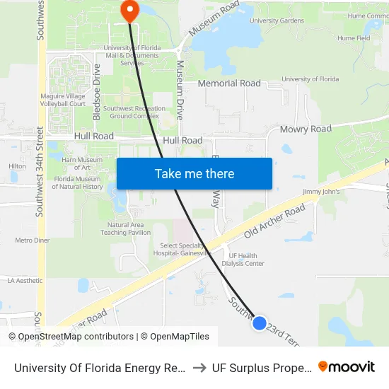 University Of Florida Energy Research to UF Surplus Properties map