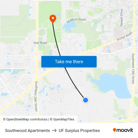 Southwood Apartments to UF Surplus Properties map