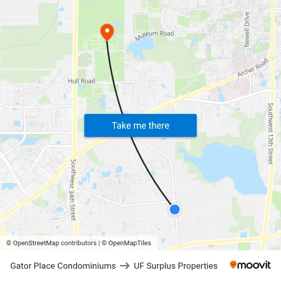 Gator Place Condominiums to UF Surplus Properties map