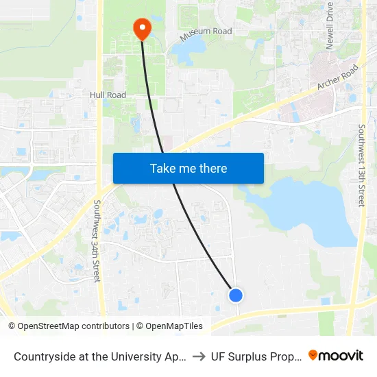 Countryside at the University Apartments to UF Surplus Properties map