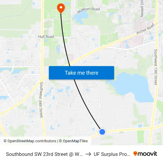 Southbound SW 23rd Street @ Williston Road to UF Surplus Properties map