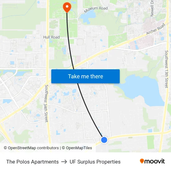 The Polos Apartments to UF Surplus Properties map