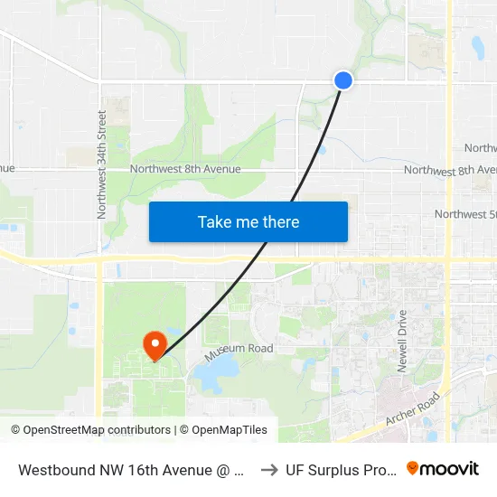 Westbound NW 16th Avenue @ NW 20th Way to UF Surplus Properties map