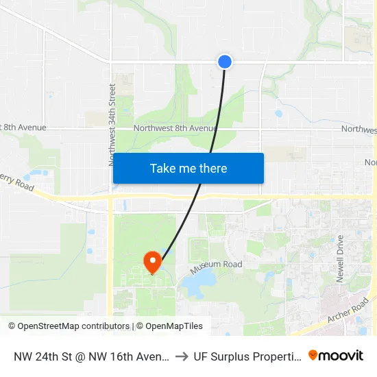 NW 24th St @ NW 16th Avenue to UF Surplus Properties map