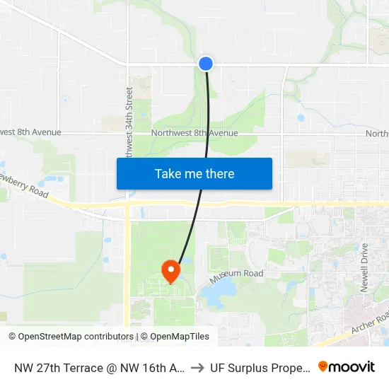 NW 27th Terrace @ NW 16th Avenue to UF Surplus Properties map