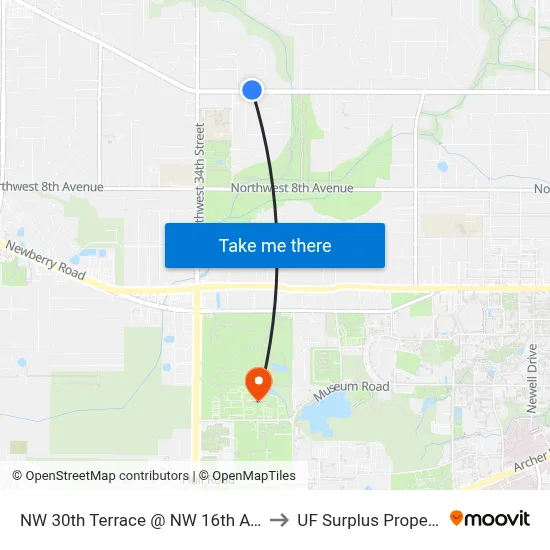 NW 30th Terrace @ NW 16th Avenue to UF Surplus Properties map