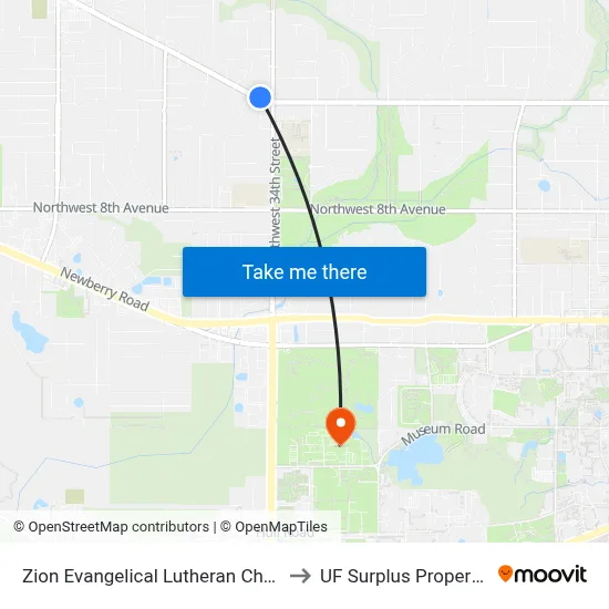 Zion Evangelical Lutheran Church to UF Surplus Properties map