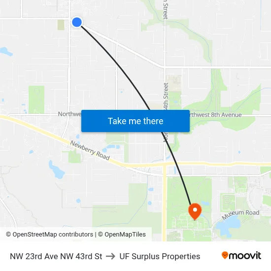 NW 23rd Ave NW 43rd St to UF Surplus Properties map