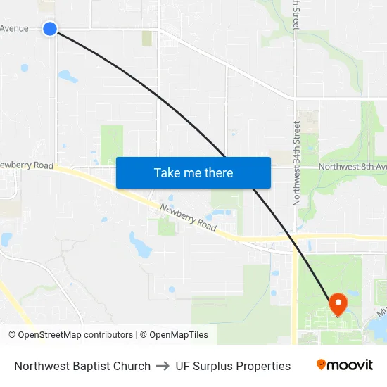 Northwest Baptist Church to UF Surplus Properties map
