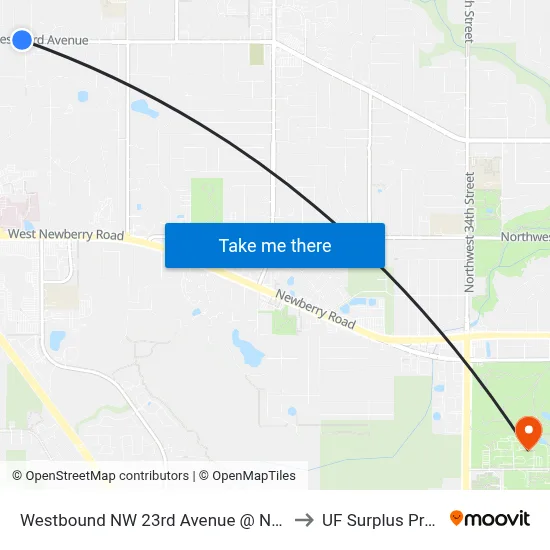 Westbound NW 23rd Avenue @ NW 63rd Terrace to UF Surplus Properties map