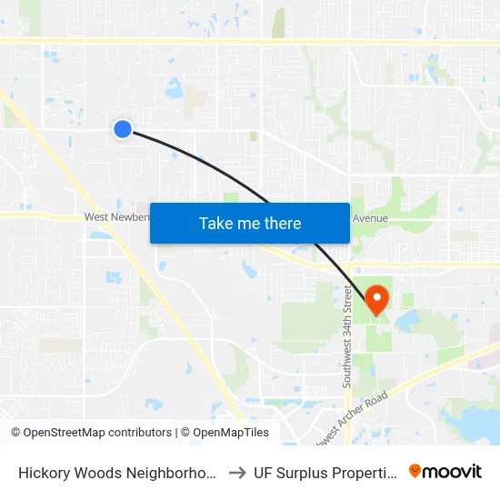 Hickory Woods Neighborhood to UF Surplus Properties map