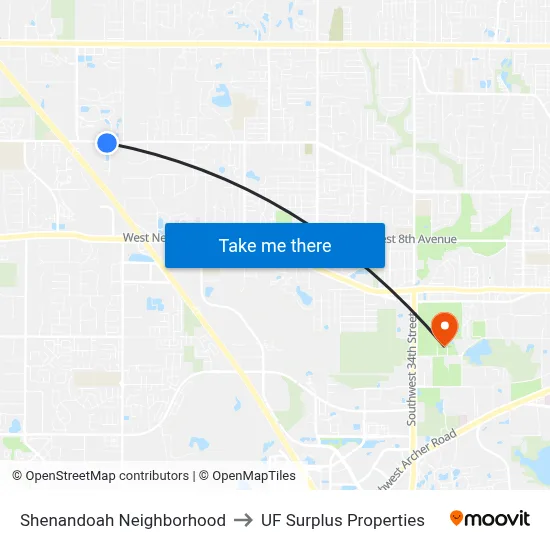 Shenandoah Neighborhood to UF Surplus Properties map