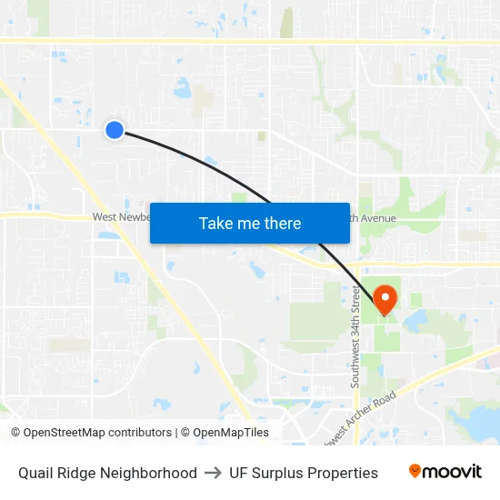 Quail Ridge Neighborhood to UF Surplus Properties map