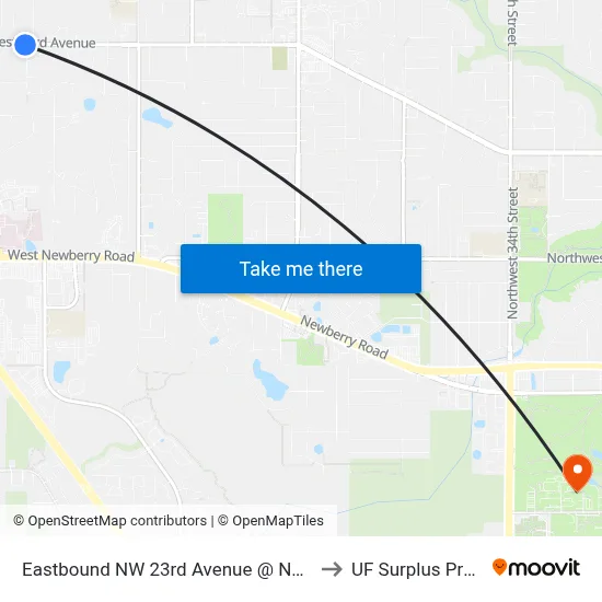 Eastbound NW 23rd Avenue @ NW 63rd Terrace to UF Surplus Properties map