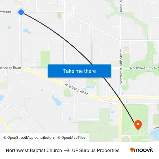 Northwest Baptist Church to UF Surplus Properties map