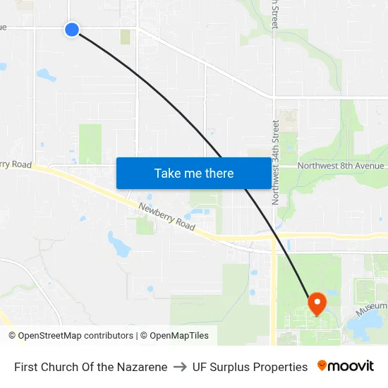First Church Of the Nazarene to UF Surplus Properties map
