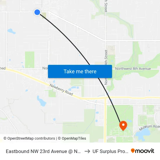 Eastbound NW 23rd Avenue @ NW 46th Street to UF Surplus Properties map
