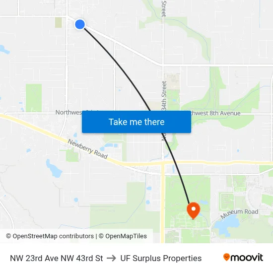 NW 23rd Ave NW 43rd St to UF Surplus Properties map