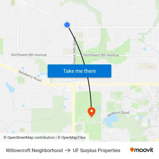 Willowcroft Neighborhood to UF Surplus Properties map