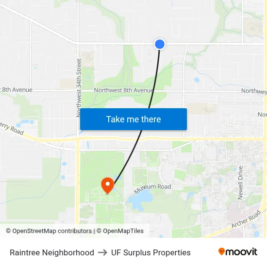 Raintree Neighborhood to UF Surplus Properties map