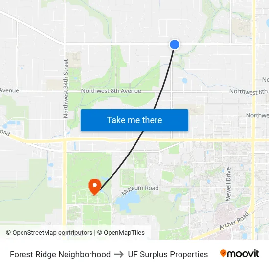 Forest Ridge Neighborhood to UF Surplus Properties map