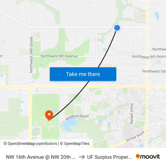 NW 16th Avenue @ NW 20th Way to UF Surplus Properties map
