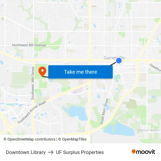 Downtown Library to UF Surplus Properties map