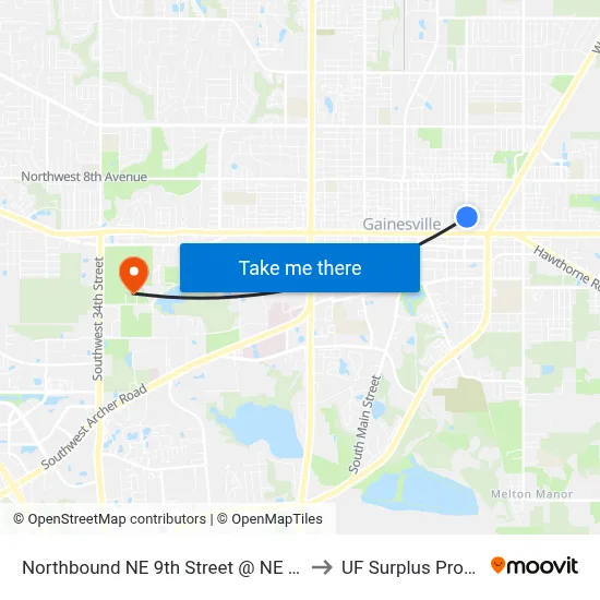 Northbound NE 9th Street @ NE 3rd Avenue to UF Surplus Properties map