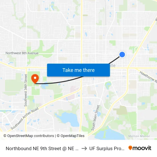 Northbound NE 9th Street @ NE 8th Avenue to UF Surplus Properties map
