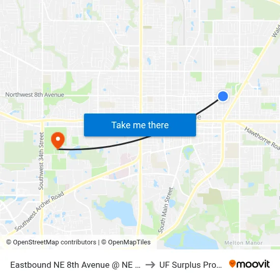 Eastbound NE 8th Avenue @ NE 11th Street to UF Surplus Properties map