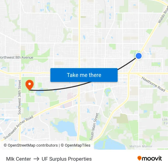 Mlk Center to UF Surplus Properties map