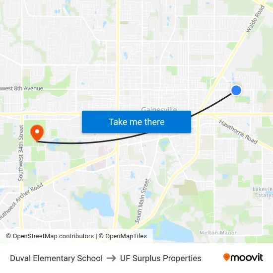 Duval Elementary School to UF Surplus Properties map