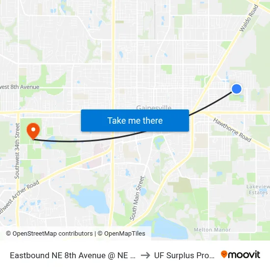 Eastbound NE 8th Avenue @ NE 22nd Street to UF Surplus Properties map