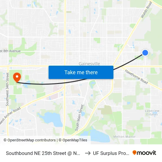 Southbound NE 25th Street @ NE 8th Avenue to UF Surplus Properties map